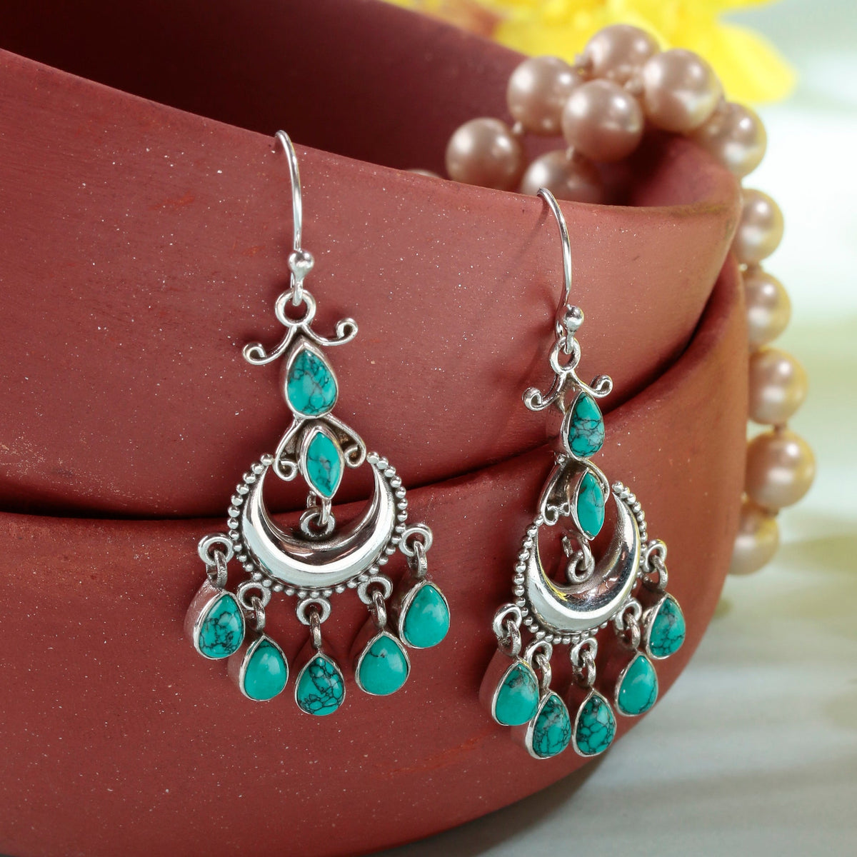 925 Sterling Silver Turquoise Chandelier Earrings