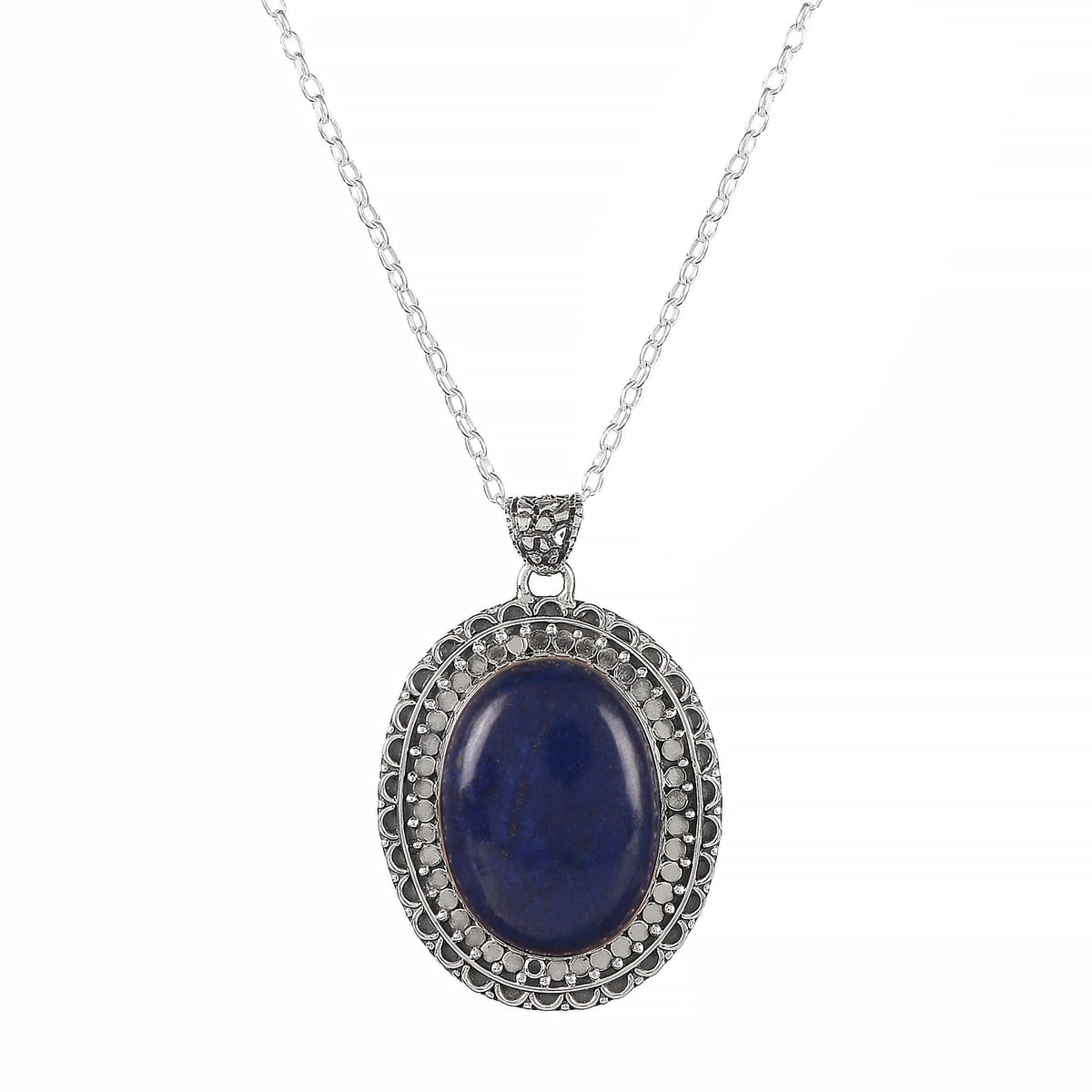 925 Sterling Silver Lapis Lazuli Pendant Necklace for Women with 18" Chain | Handmade Deep Blue Gemstone Jewelry | Elegant Gift for Her