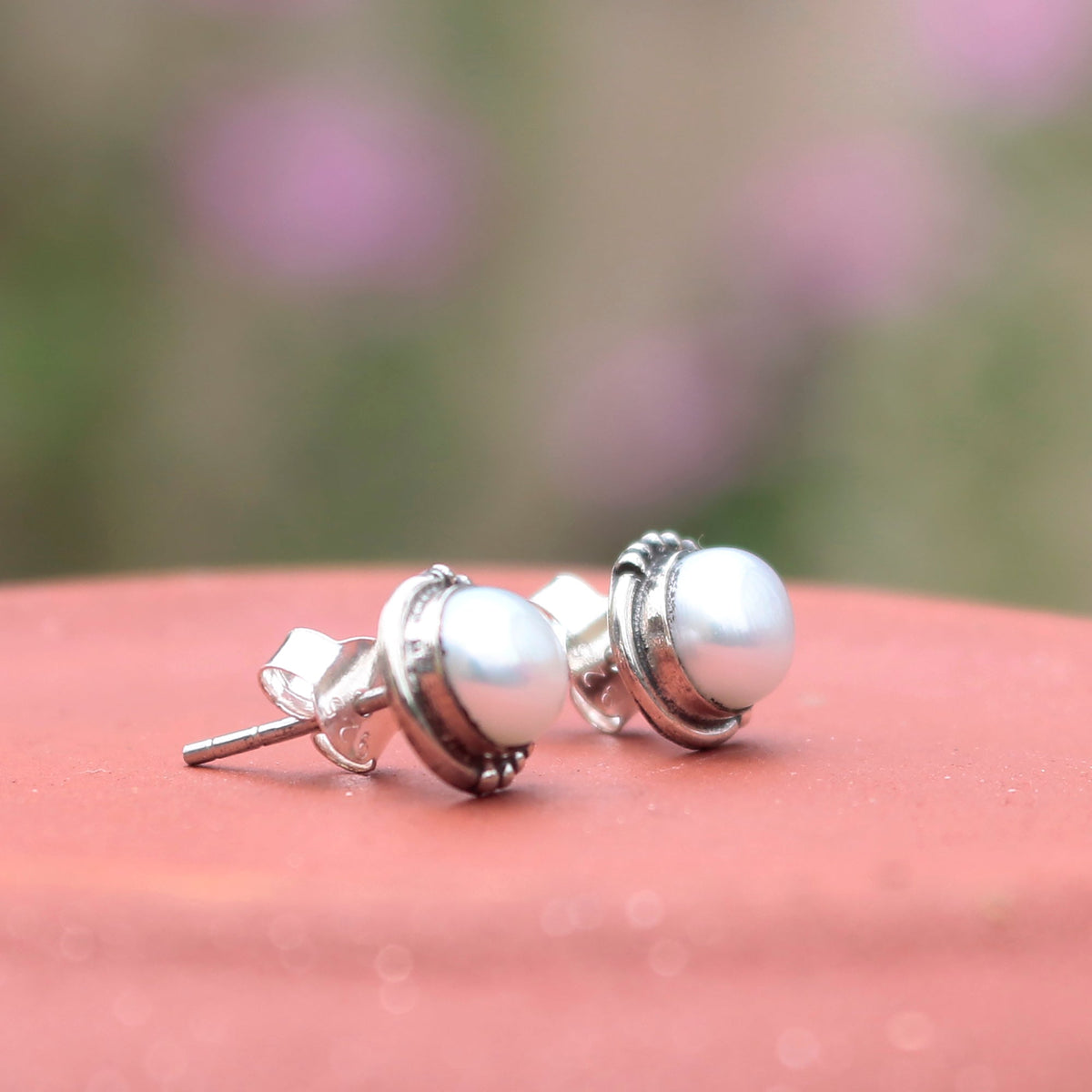 925 Sterling Silver Pearl Stud Earrings for Women | Handmade Eartops | HandCrafted jewellery