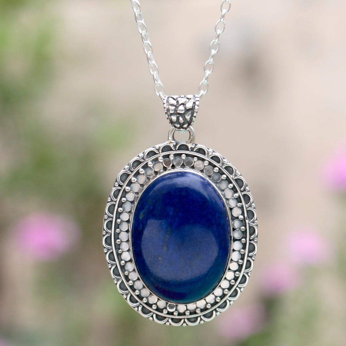 925 Sterling Silver Lapis Lazuli Pendant Necklace for Women with 18" Chain | Handmade Deep Blue Gemstone Jewelry | Elegant Gift for Her