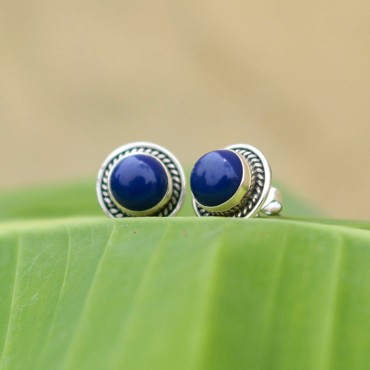 925 Sterling Silver Lapis Stud Earrings for Women | HandCrafted jewellery |