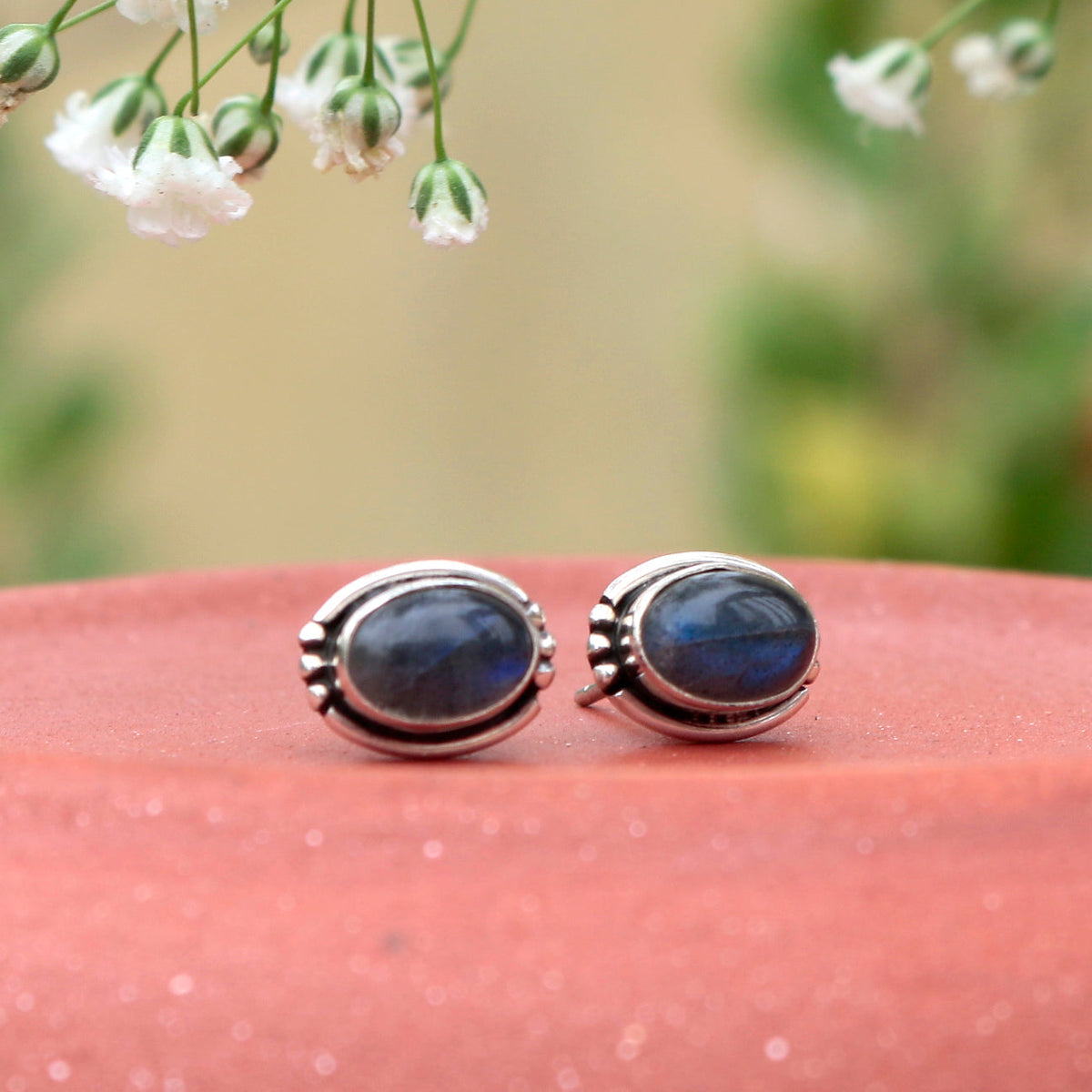 925 Sterling Silver  Labradorite Stone Eartops - Elegant Boho-Chic Jewelry for Women