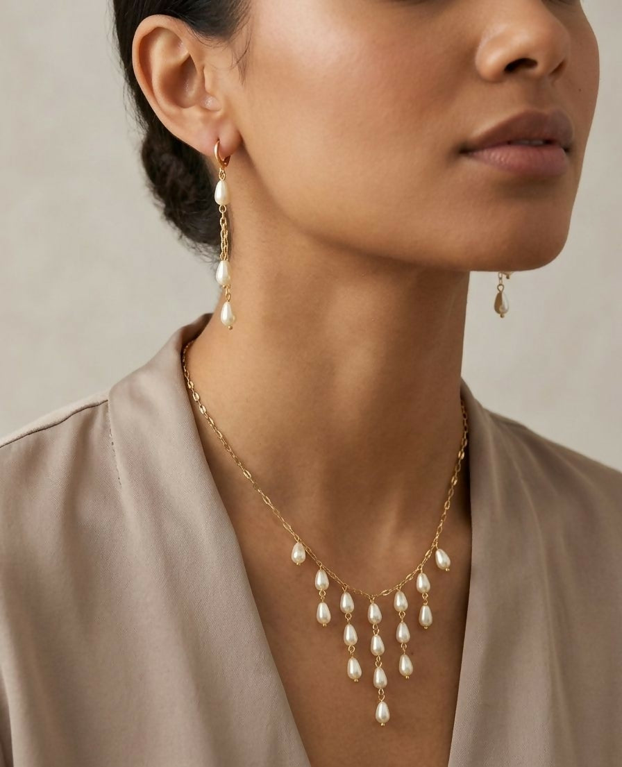 pearl drop earrings and necklace set