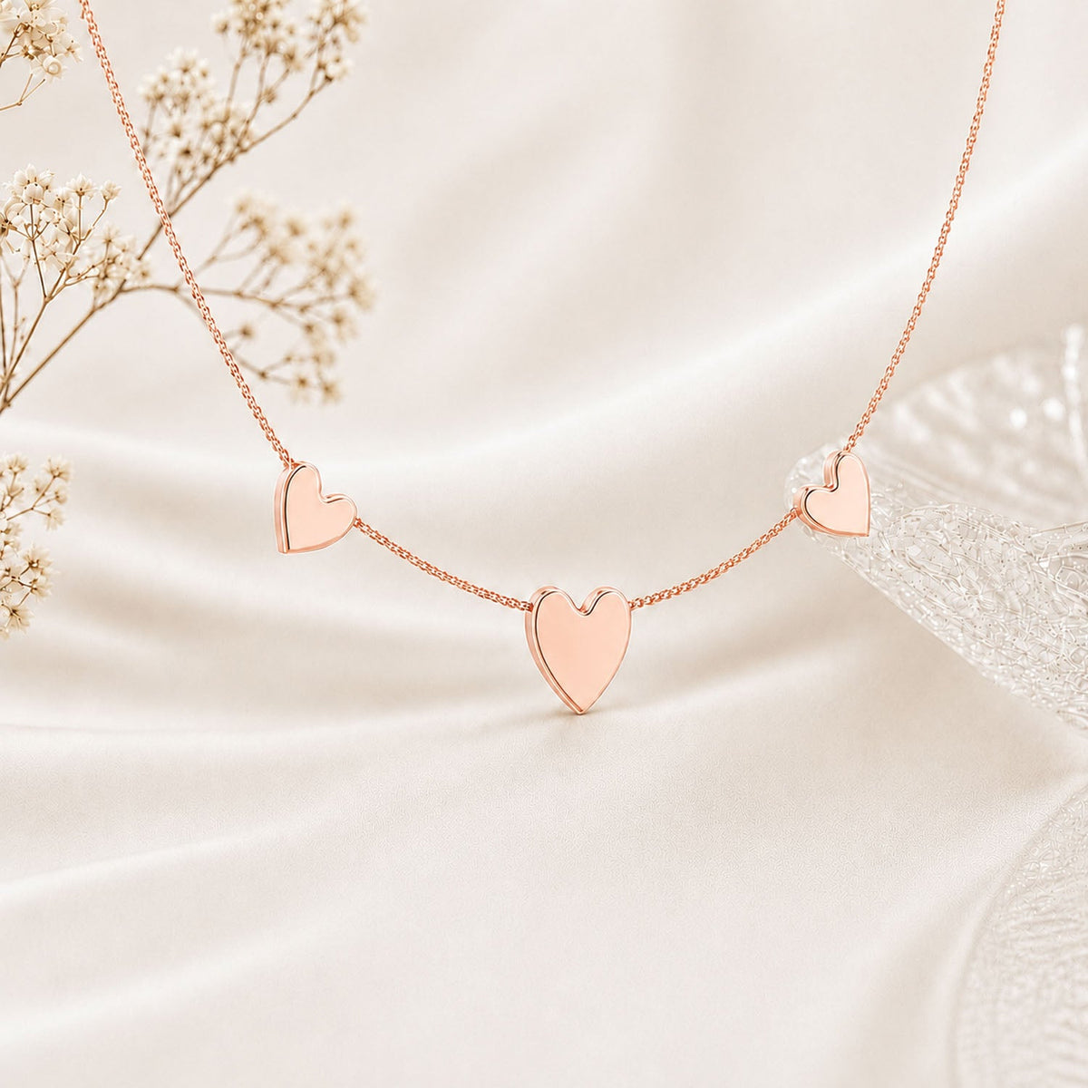 Love Notes Triple Heart Rose Gold Plated Necklace