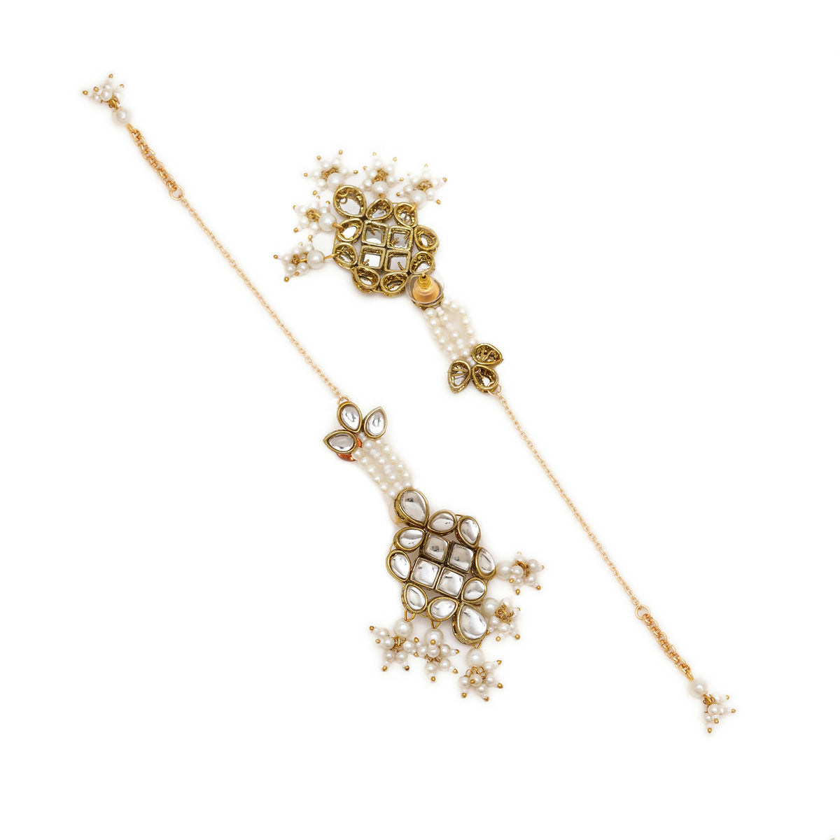 Gold Tone White Beads Kundan Kanauti Earrings
