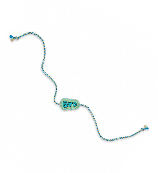 Blue and golden braided thread rakhi with Bro centerpiece