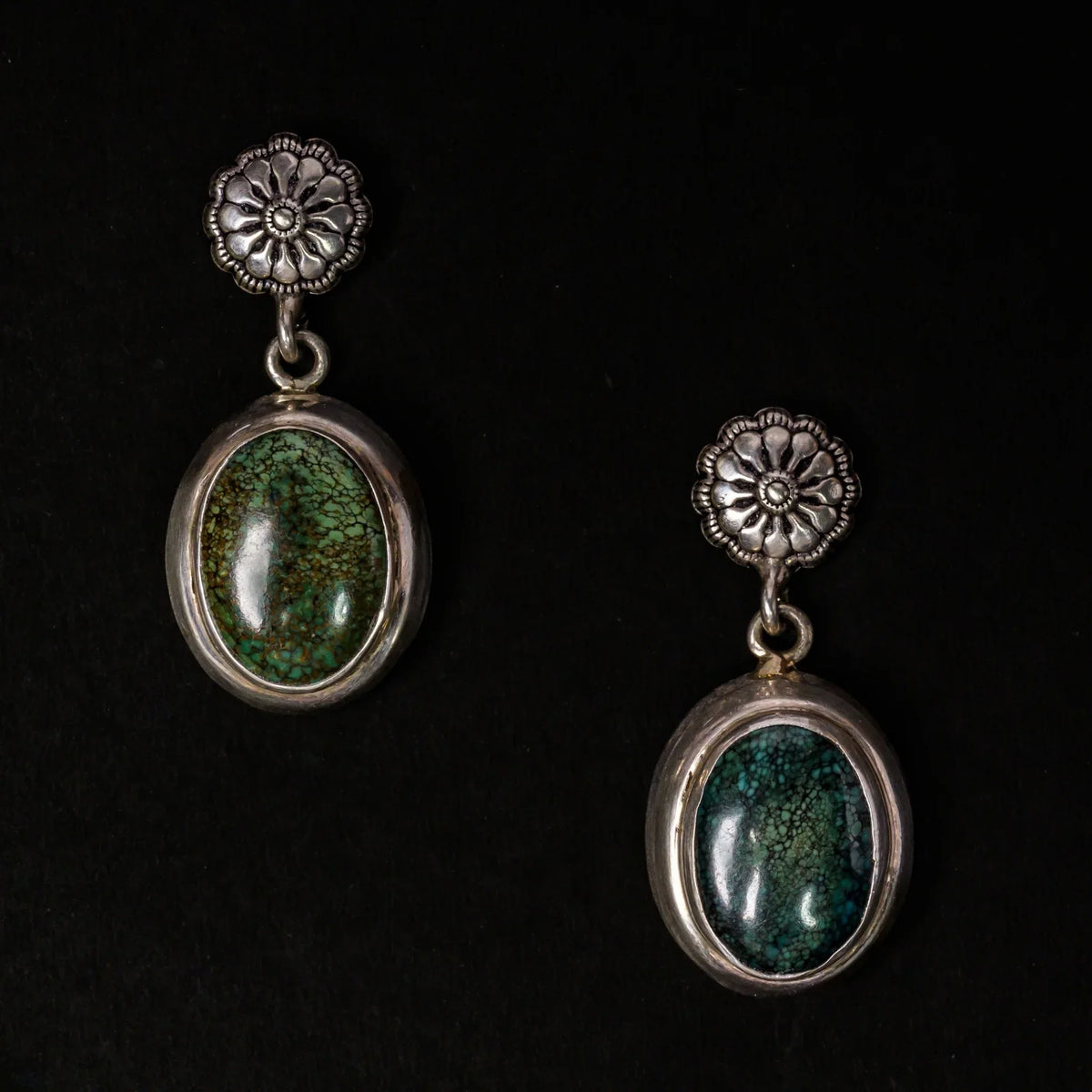 Handcrafted Green Mosaic Stone 925 Silver Drop Earrings