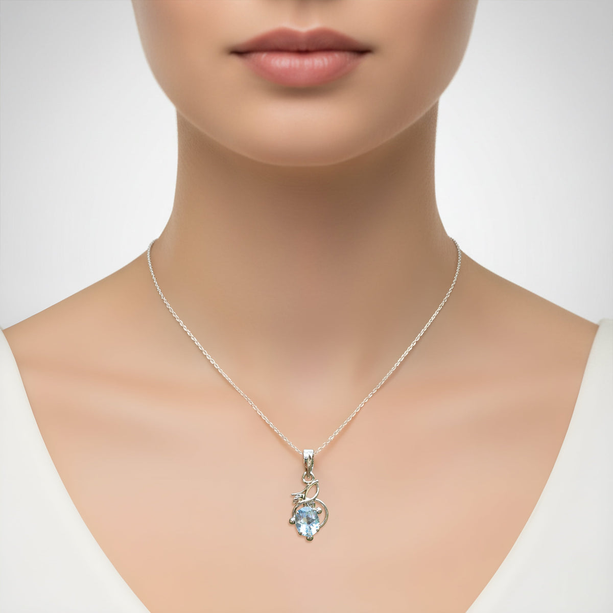 925 Sterling Silver Blue Topaz Pendant Necklace for Women with 18" Chain | Handmade Minimalist Jewelry | Unique Healing Crystal Design | Size 3.3x1.5 cm | One Piece