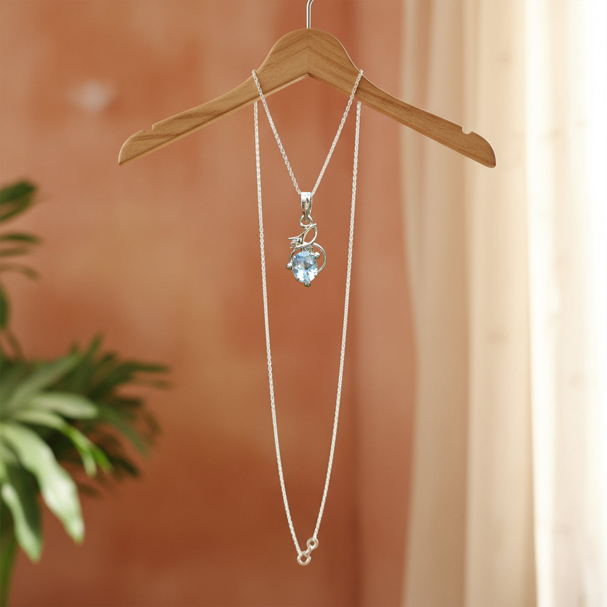 925 Sterling Silver Blue Topaz Pendant Necklace for Women with 18" Chain | Handmade Minimalist Jewelry | Unique Healing Crystal Design | Size 3.3x1.5 cm | One Piece