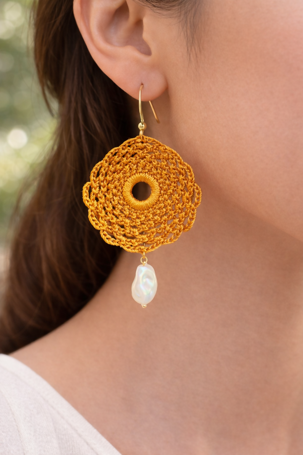 ochre yellow mesh earring