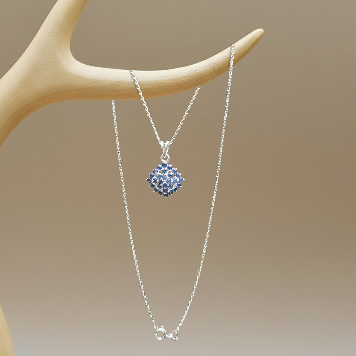 925 Sterling Silver Blue Sapphire Pendant Necklace for Women with 18" Chain | Handmade Minimalist Jewelry | Unique Healing Crystal Design | Size 2.1x1.4 cm | One Piece