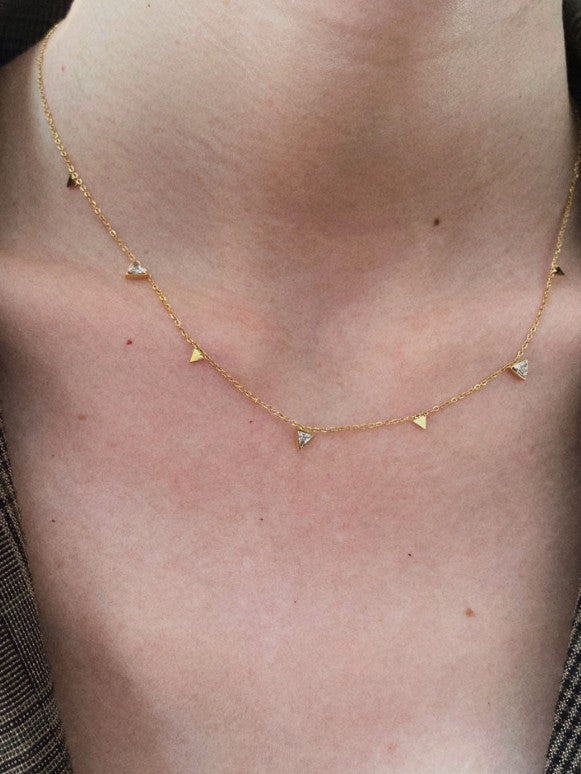 18k gold-plated Claire choker with triangle white-stone charms �? anti-tarnish, waterproof, skin-friendly chic.