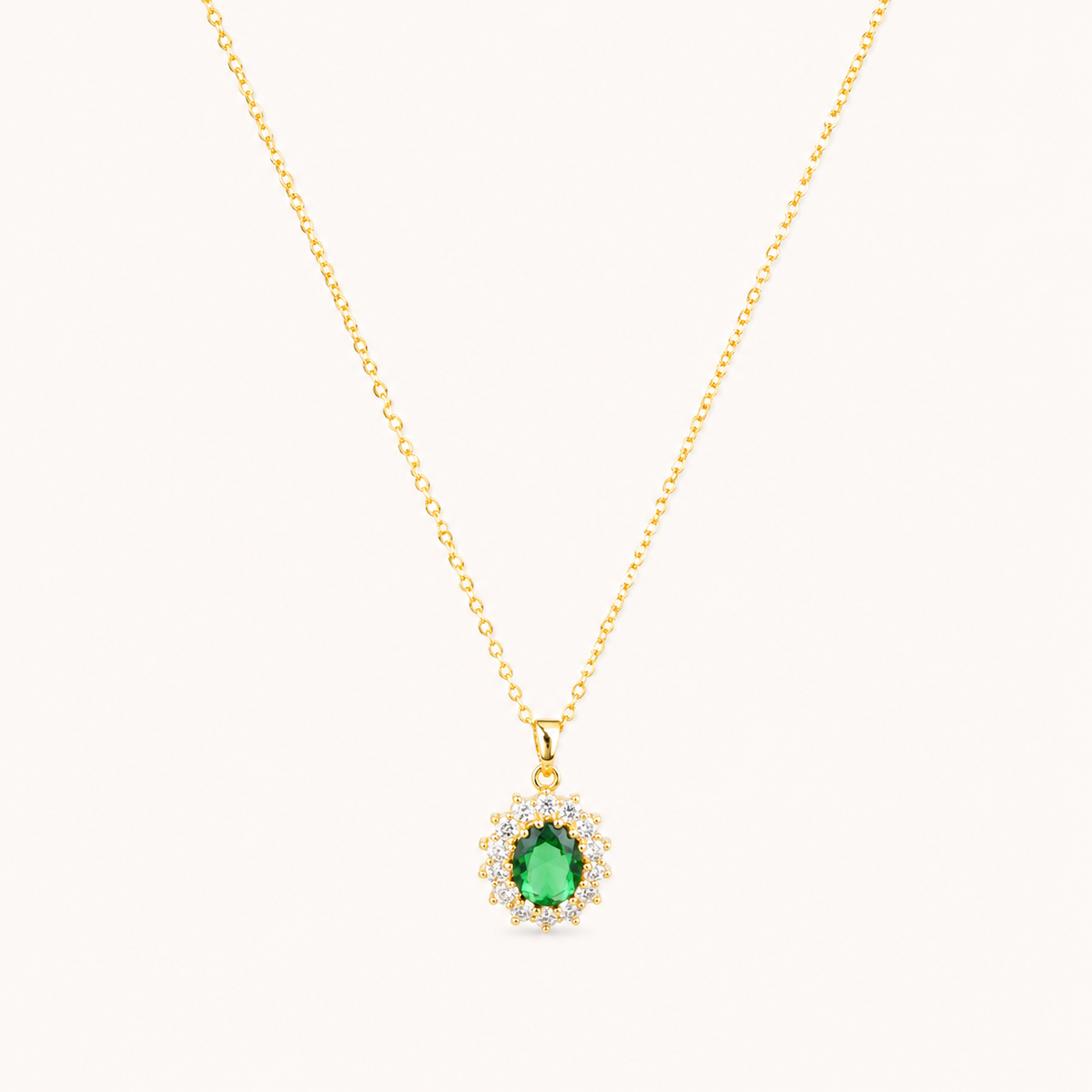 Emerald Halo Classic Pendant Necklace