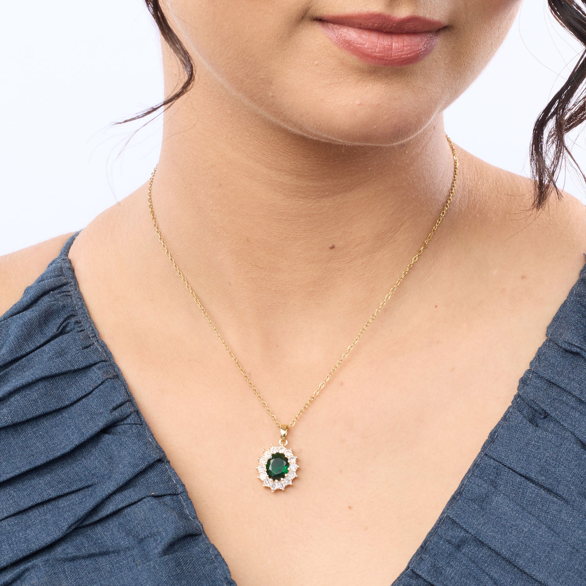 Emerald Halo Classic Pendant Necklace