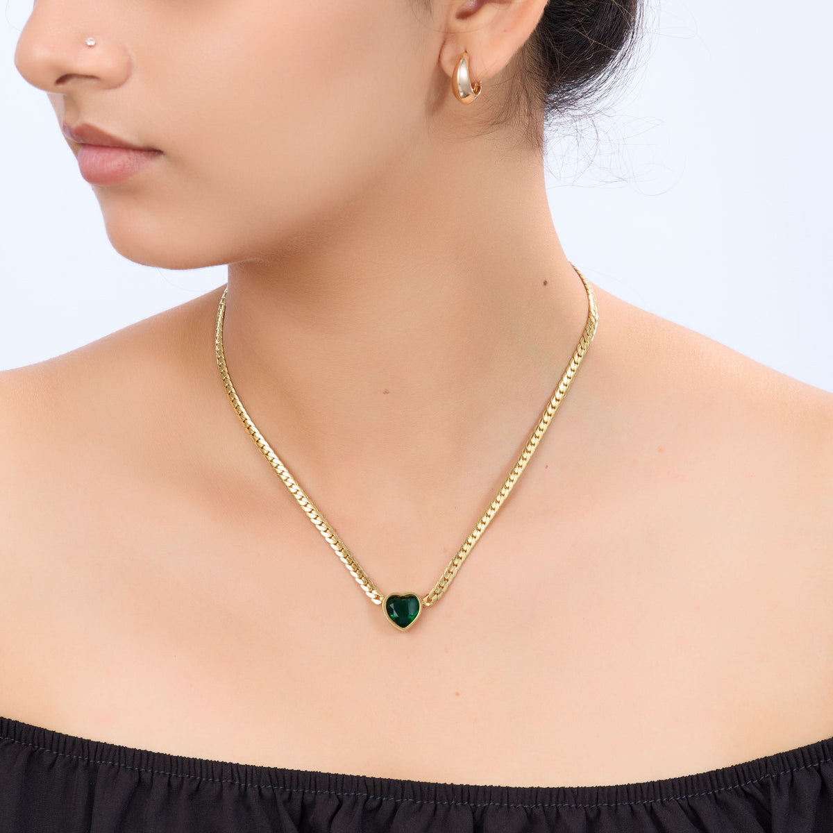 18K Gold Plated Emerald Glow Heart Necklace for Women | Anti Tarnish