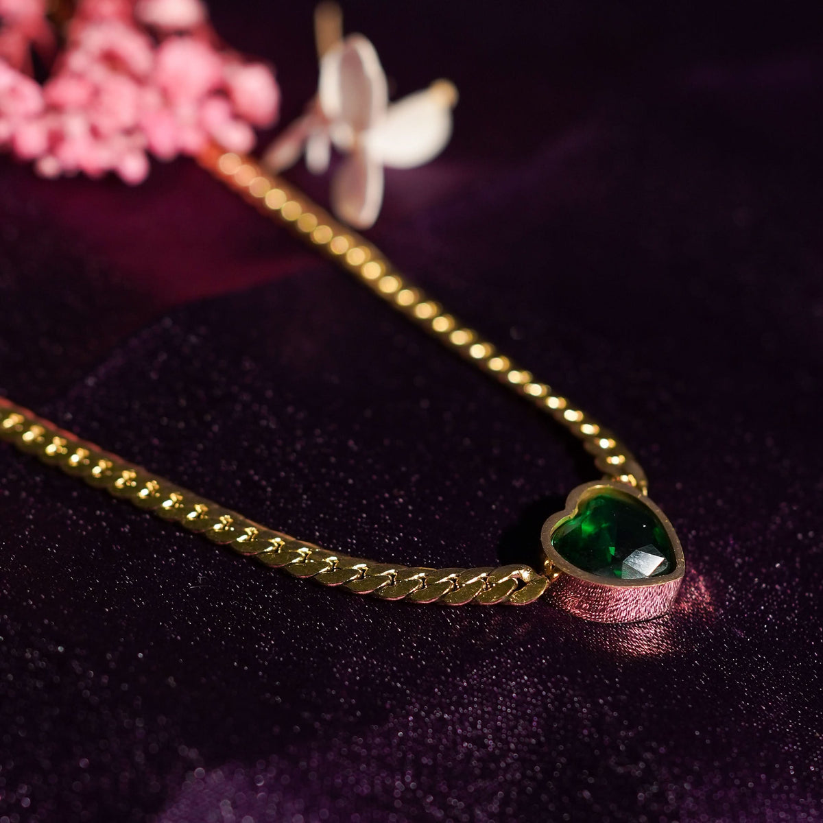 18K Gold Plated Emerald Glow Heart Necklace for Women | Anti Tarnish