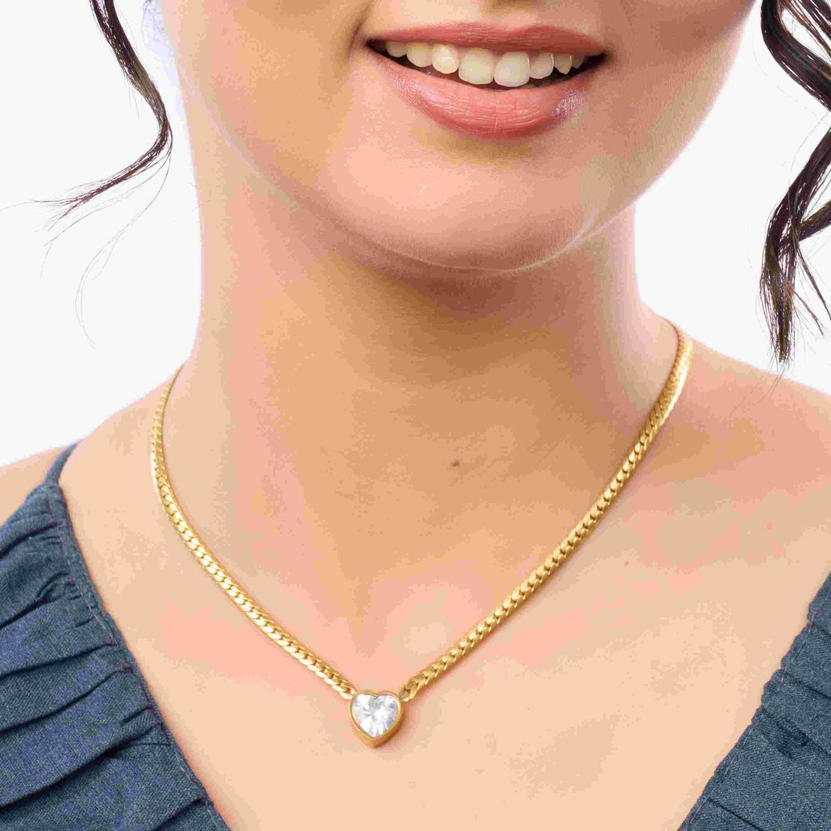 18K Gold Plated Emerald Glow Heart Necklace for Women | Anti Tarnish