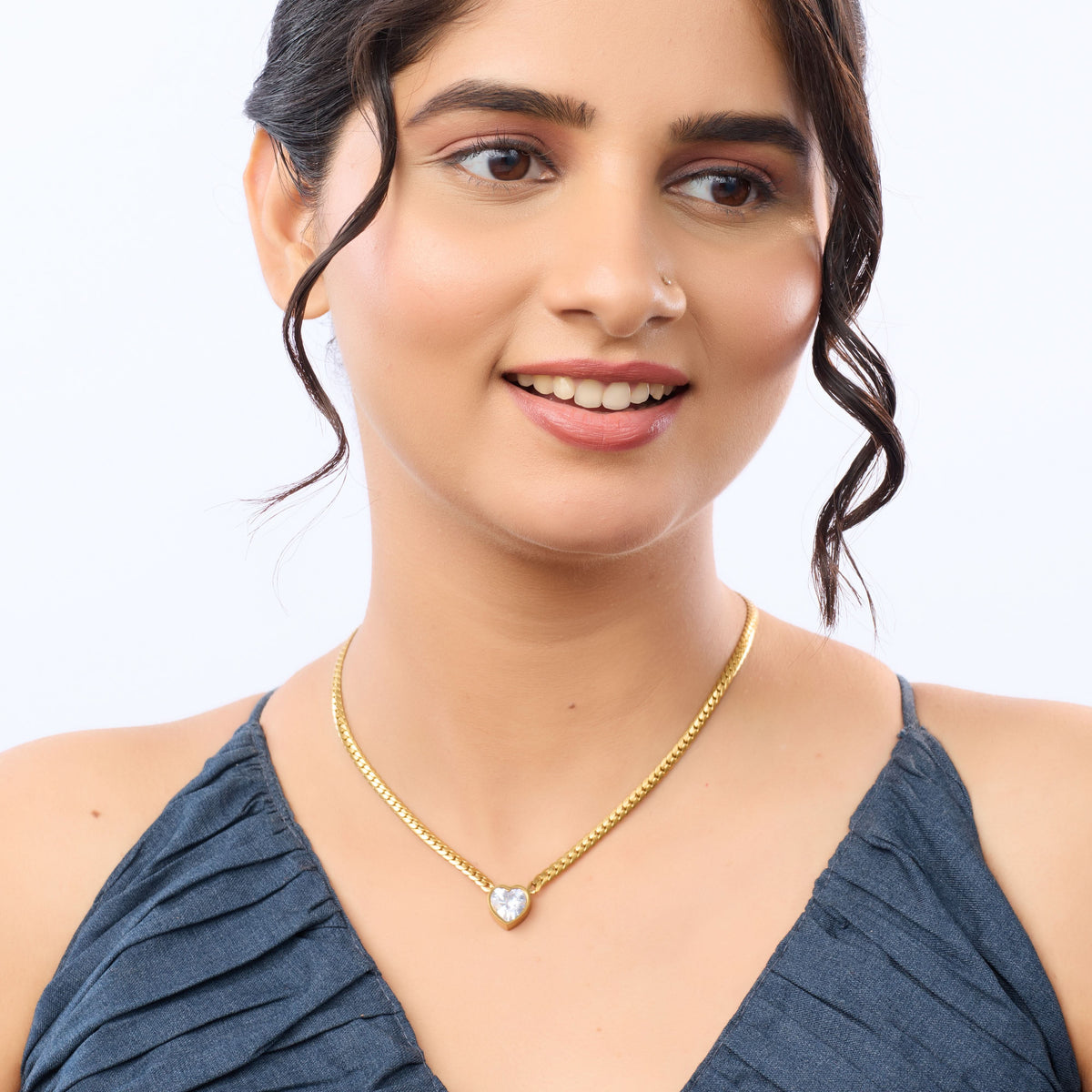 18K Gold Plated Emerald Glow Heart Necklace for Women | Anti Tarnish