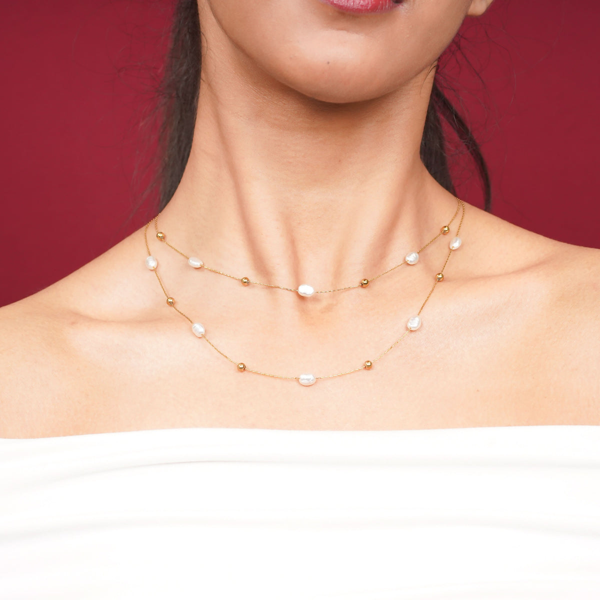 Pearl Bead Double Layer Necklace