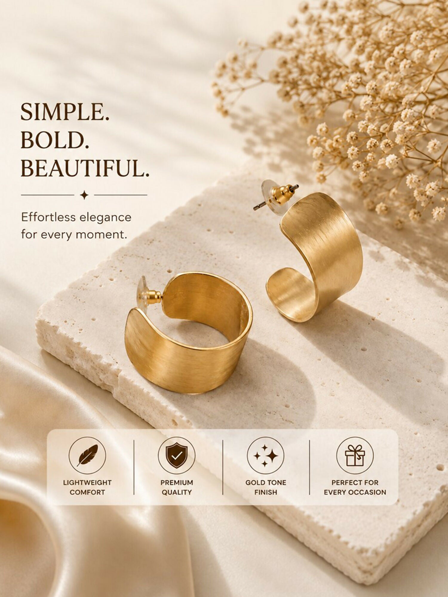 Gold Tone Wide Hoop Earrings