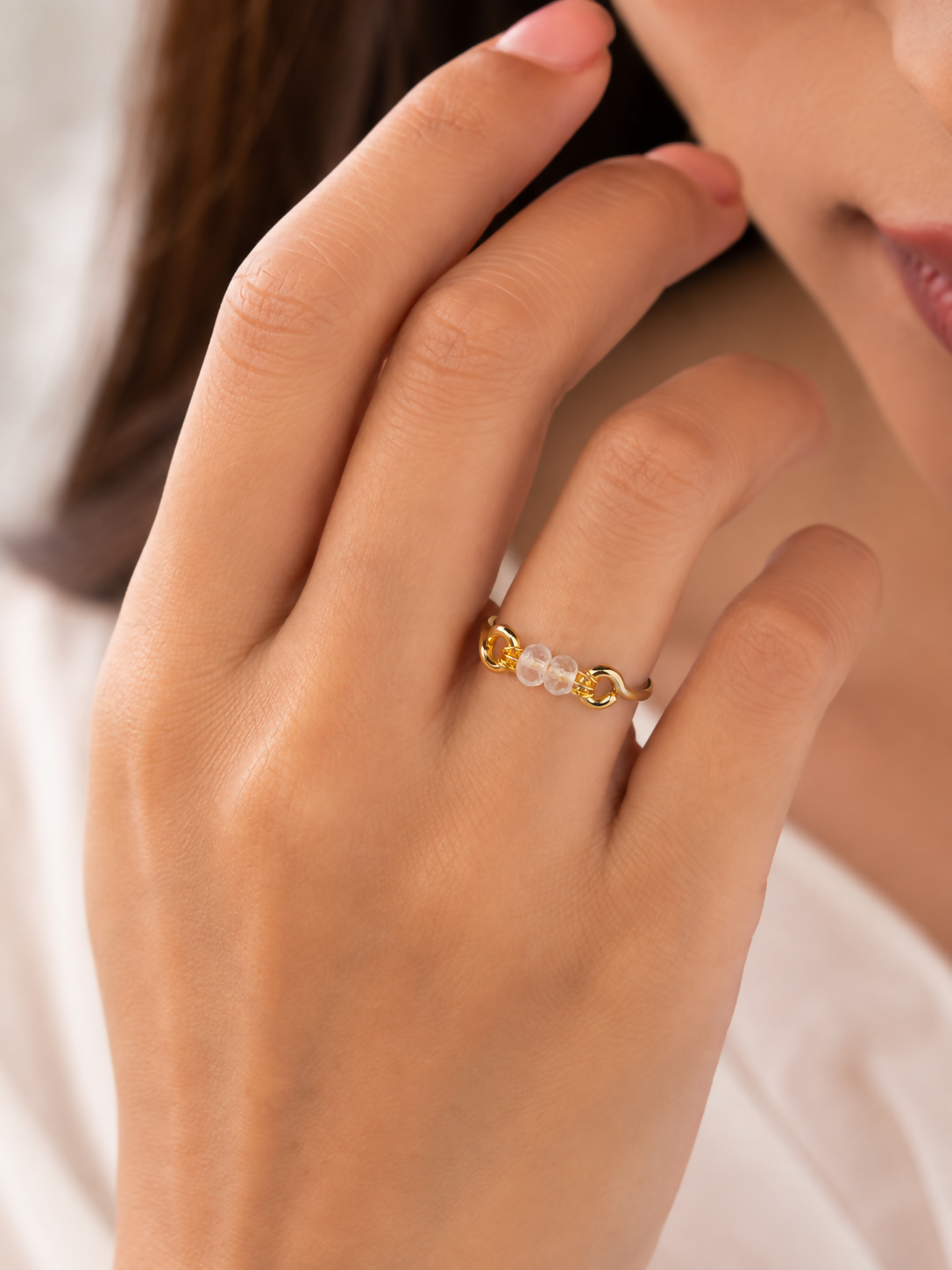 Natural Clear Quartz Gold-Plated 925 Sterling Silver Ring