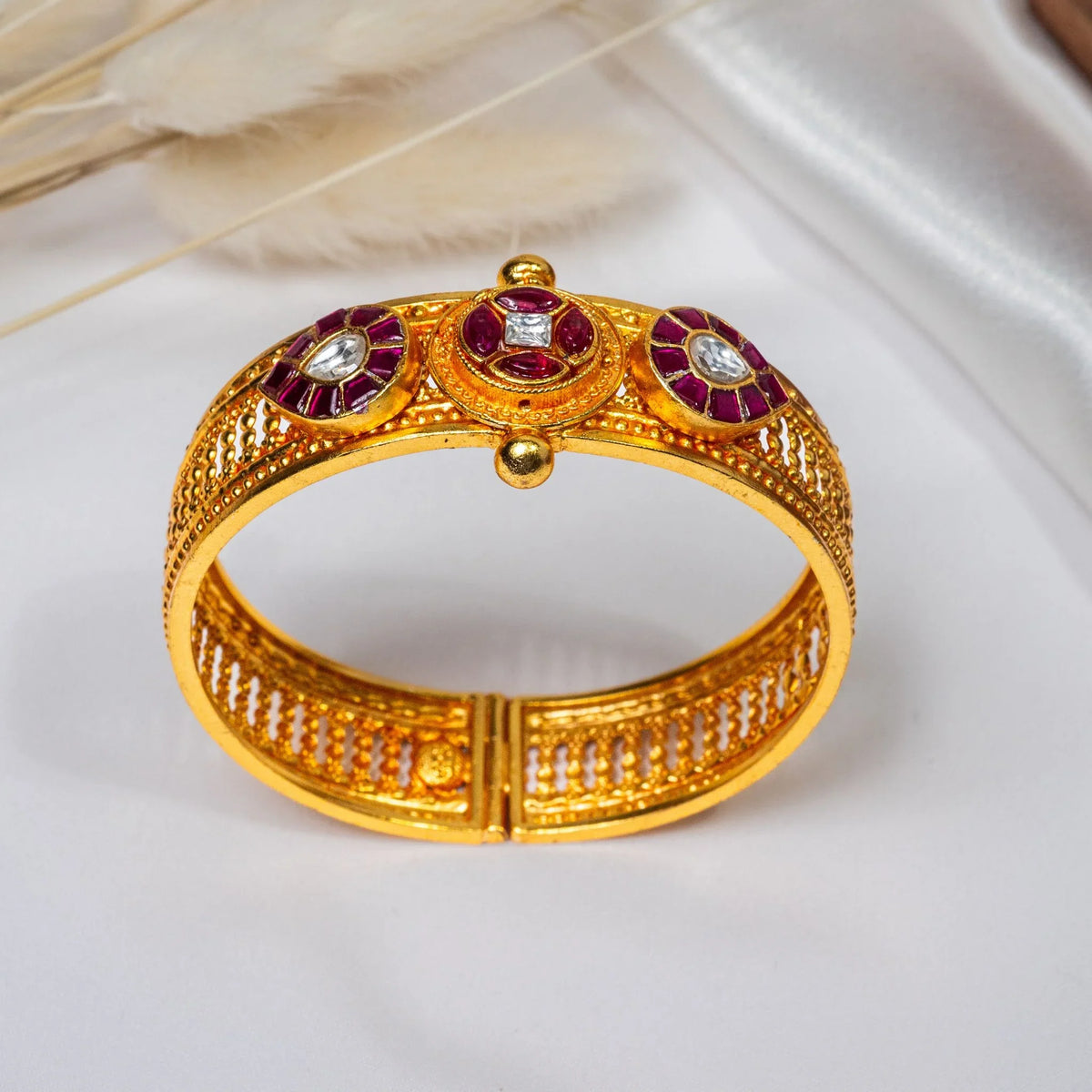 Heritage Gold Plated 925 Silver Kangan with Ruby Stones