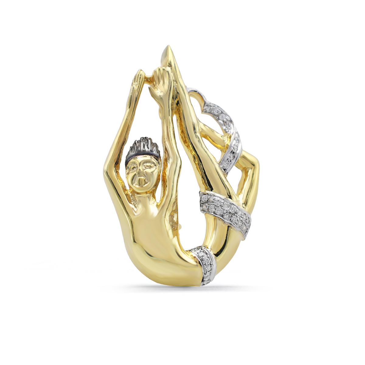 Artistic Gymnast Acrobat Brooch with Pavé CZ in Two-Tone 925 Sterling Silver