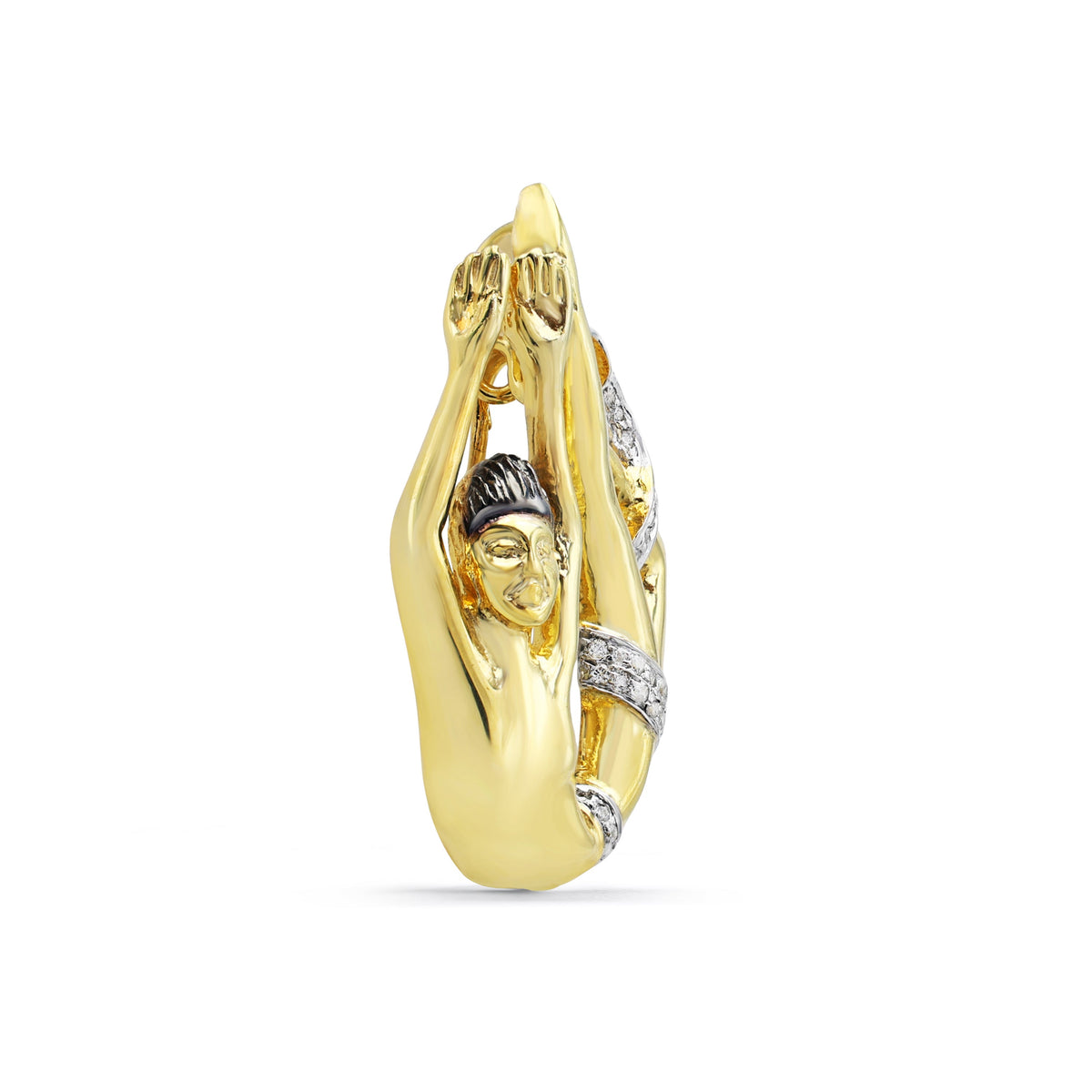 Artistic Gymnast Acrobat Brooch with Pavé CZ in Two-Tone 925 Sterling Silver
