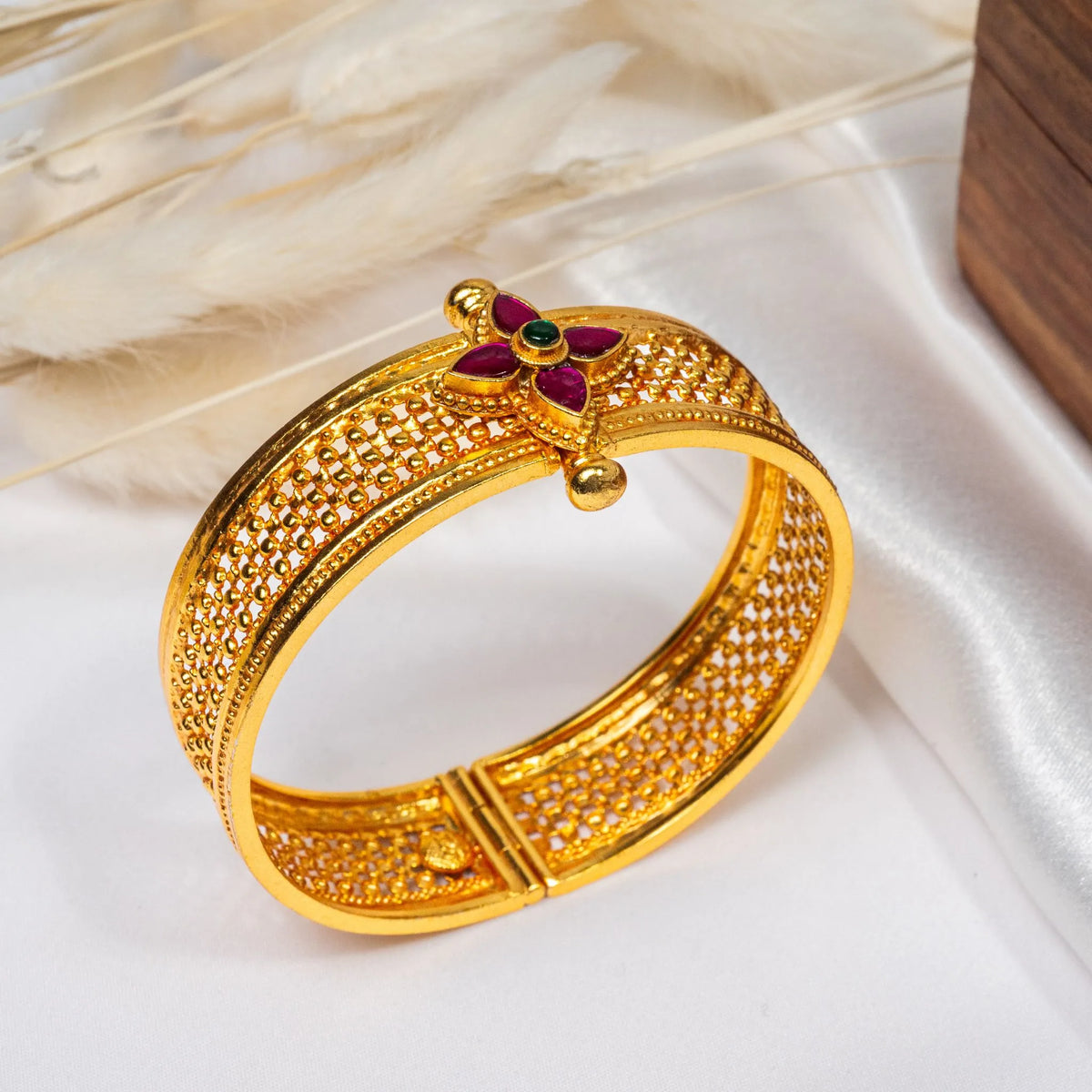 Traditional Gold Plated 925 Silver Kangan with Screw Lock
