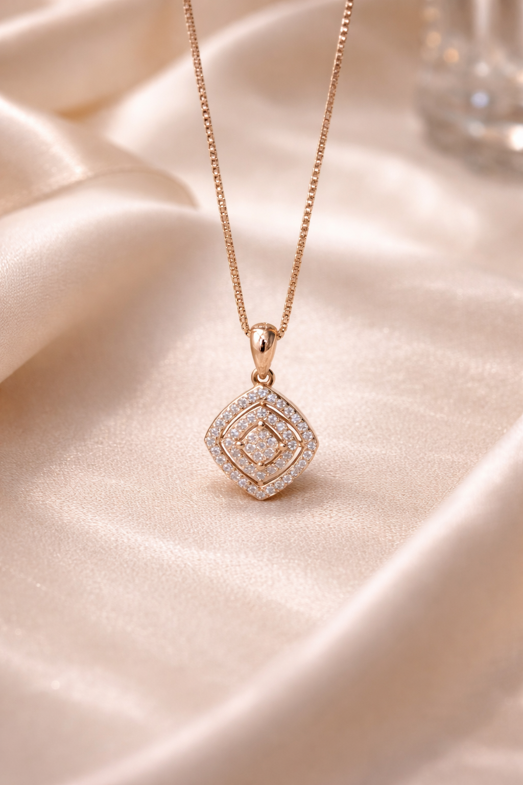 CZ Stones Square Pendant Necklace