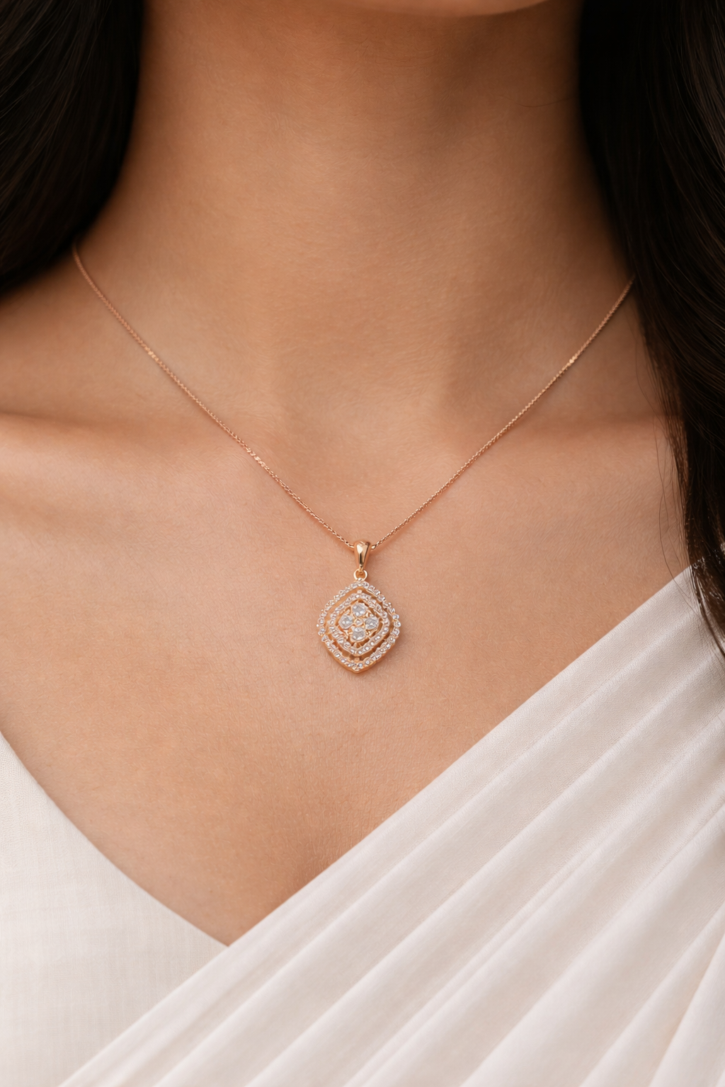 CZ Stones Square Pendant Necklace