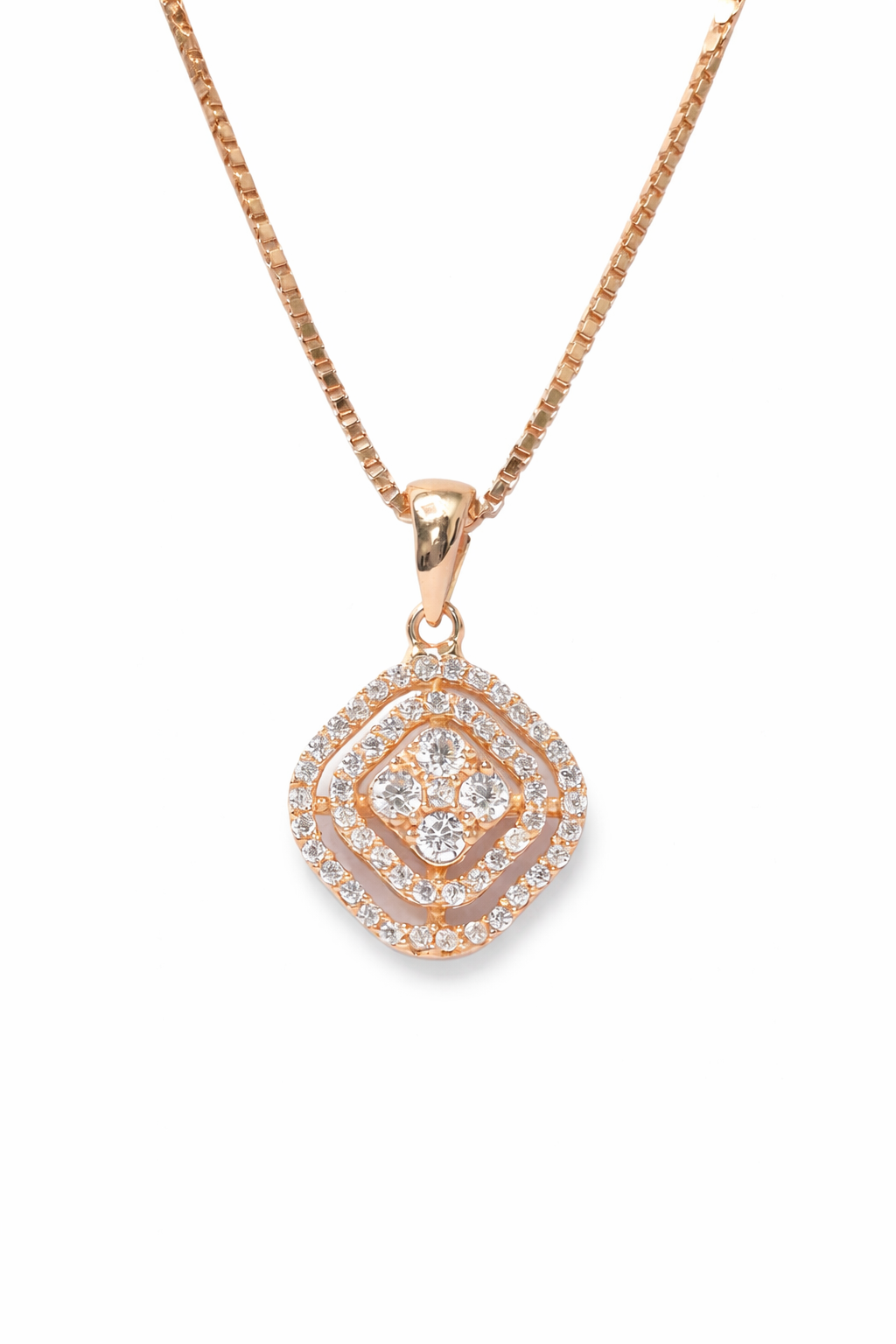 CZ Stones Square Pendant Necklace