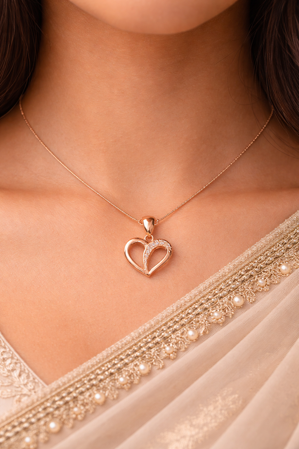 Rose Gold Plated 925 Sterling Silver Heart Pendant Necklace