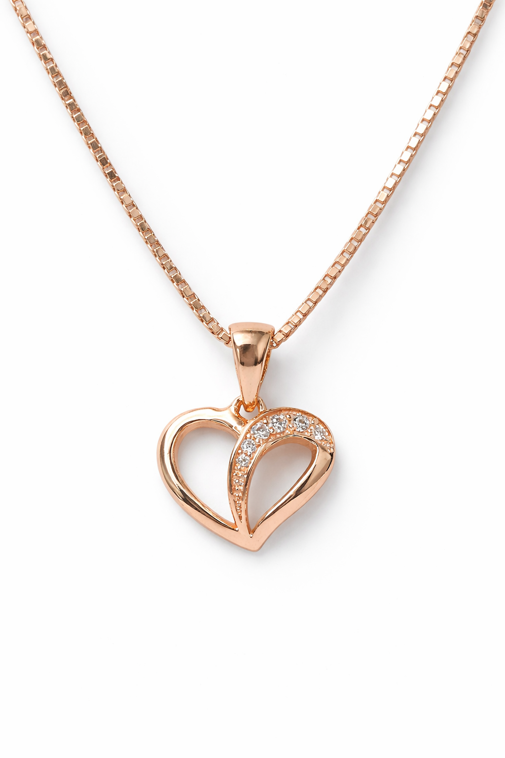 Rose Gold Plated 925 Sterling Silver Heart Pendant Necklace