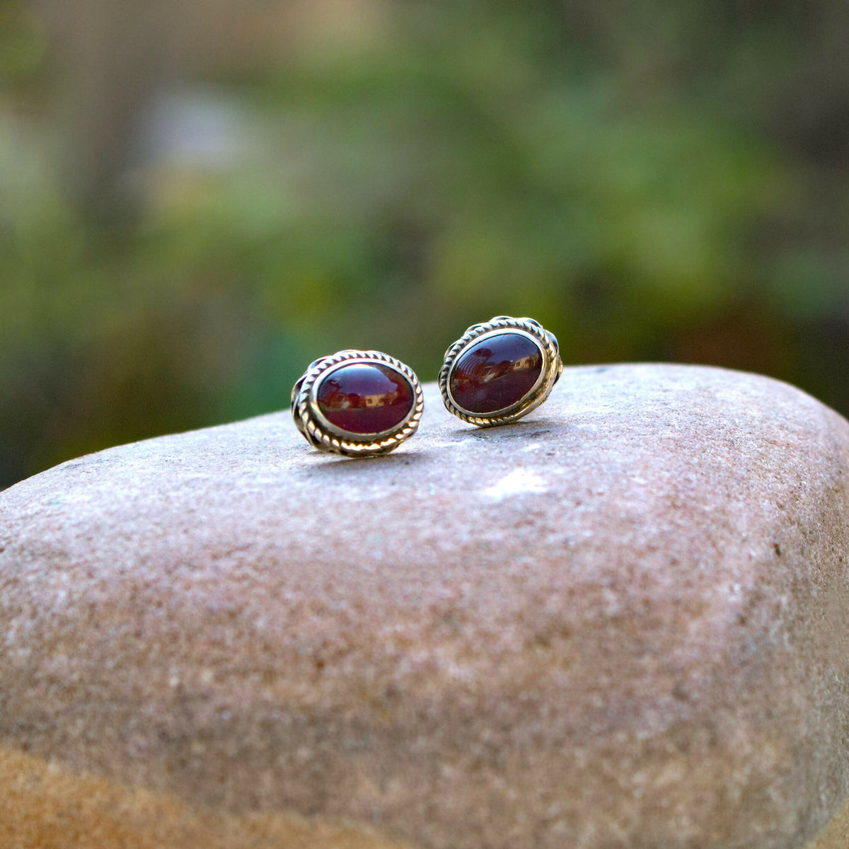 925 Sterling Silver Garnet Eartops for Women | Natural Red Gemstone Stud Earrings | High Polish Silver Jewelry Gift