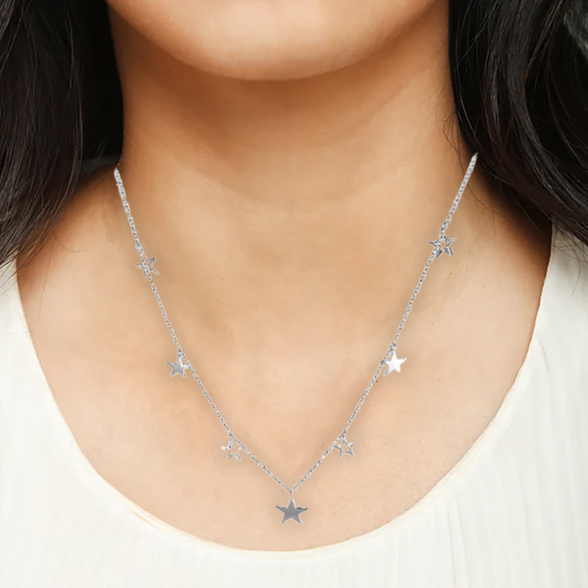 925 Sterling Silver charm necklace with hanging tiny stars. | Handcrafted & Stylish Gift