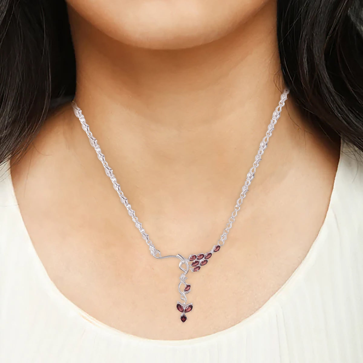 925 Sterling Silver Garnet Necklace for Women | Handcrafted Red Gemstone Jewelry | Elegant Designer Piece