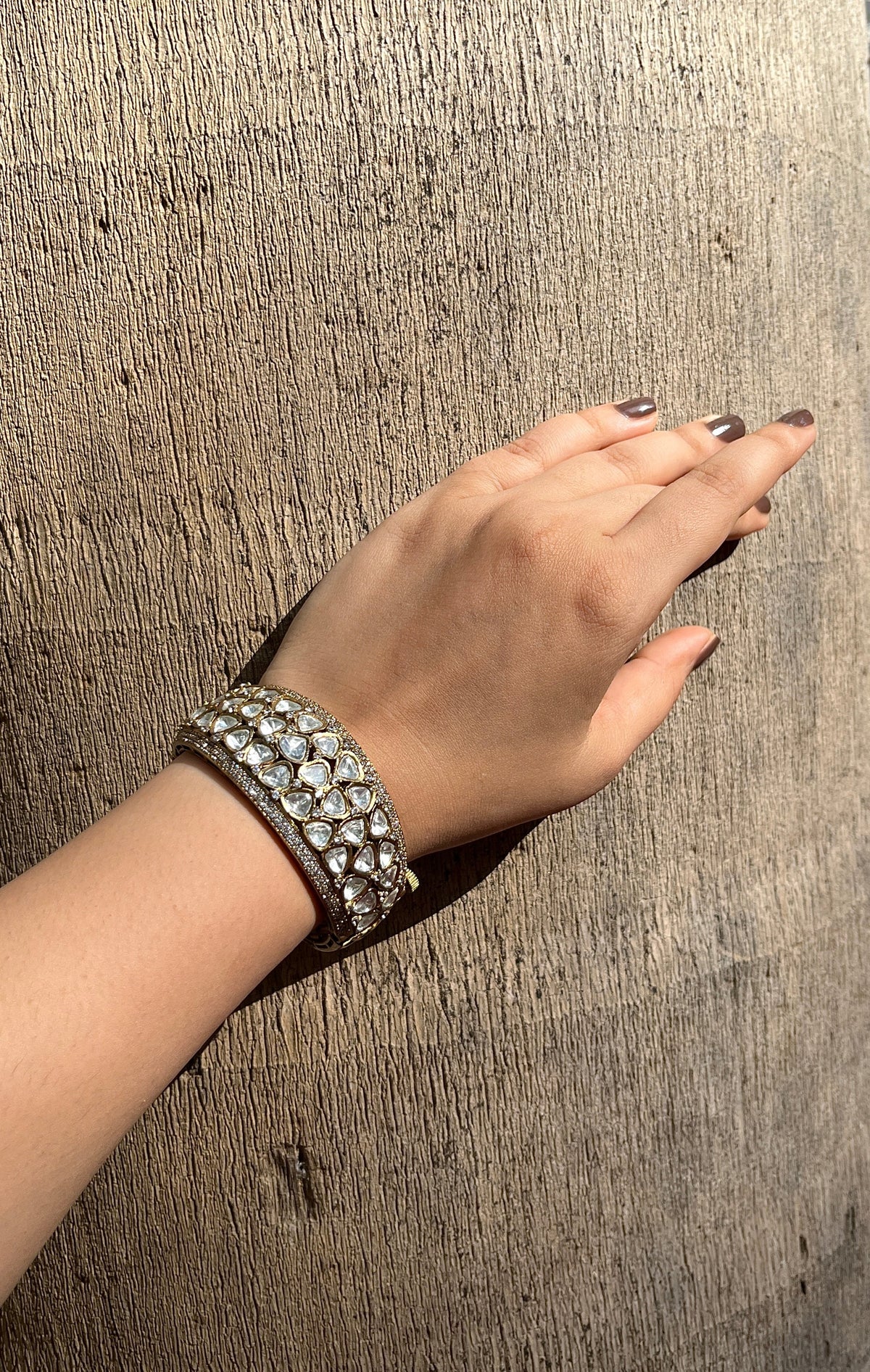 Openable Polki Bangle with Zircon Accents