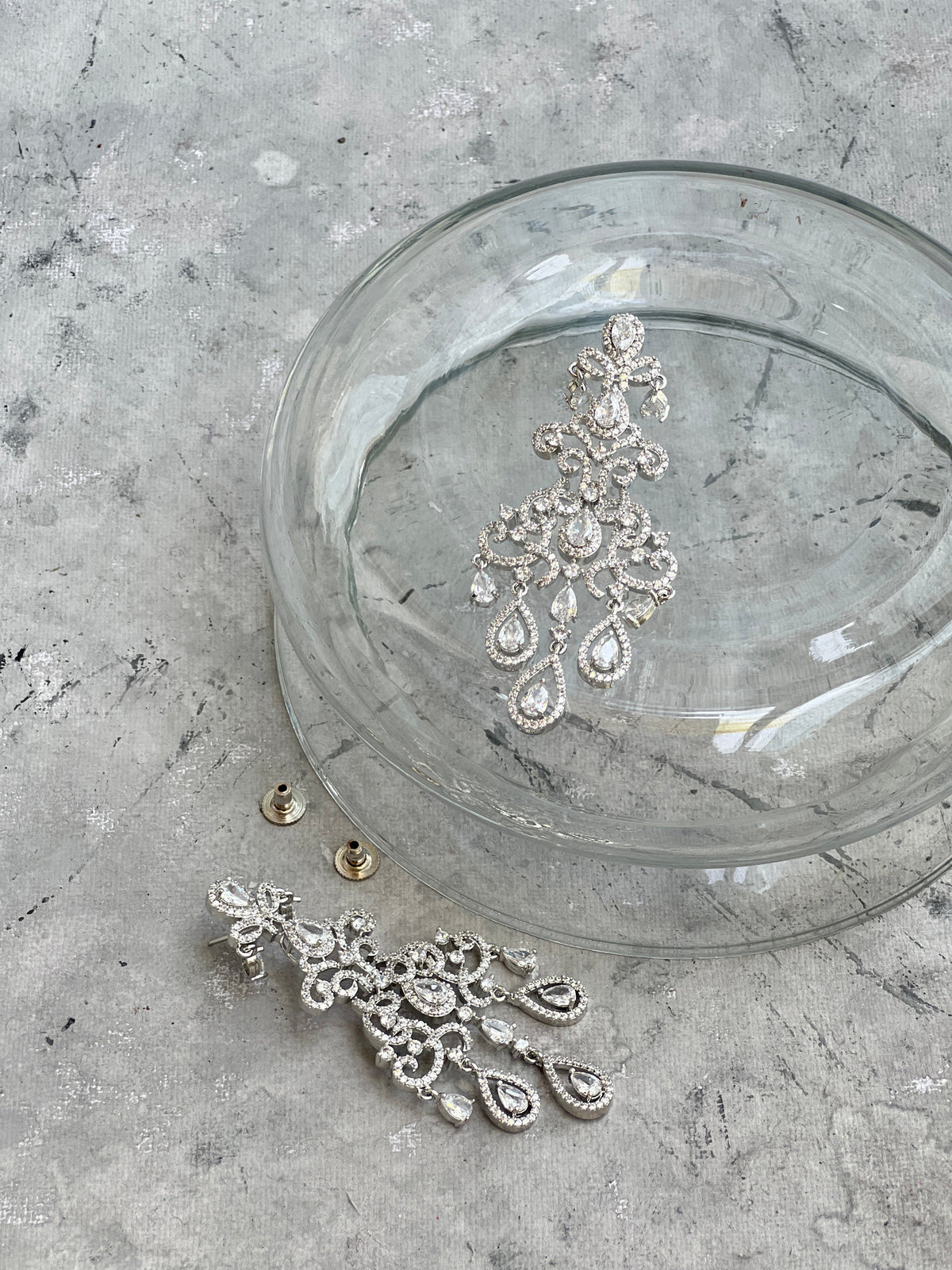 White Zircon Chandelier Drop Earrings