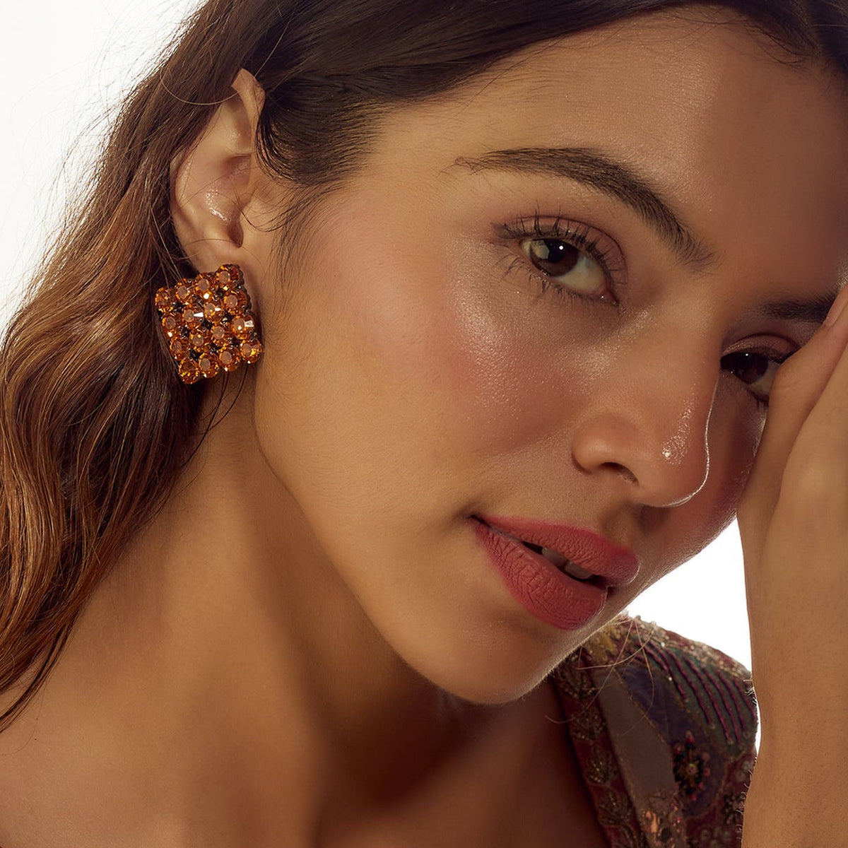 Swarovski Amber Stud Earrings