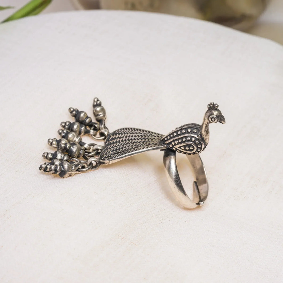 Elegant Peacock Motif 925 Premium Silver Adjustable Ring