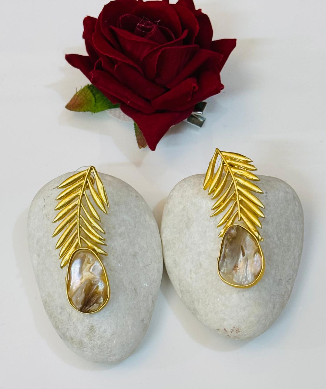 Pearl Leaf Dangler Earrings