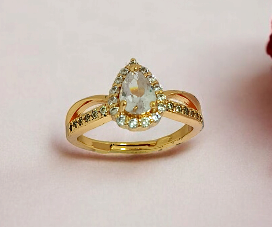 Astria Jewellery Classic Gold Teardrop Ring with White Stone ??Luxury Gift for Girlfriend or Wife |18K Gold Plated Stainless Steel, Customizable