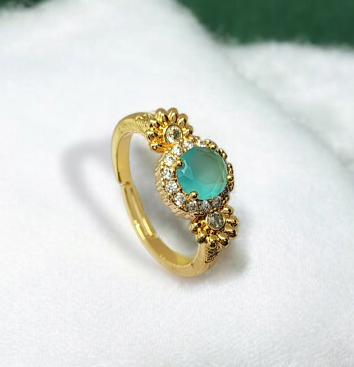Astria Jewellery Blue Stone Gold Plated Ring for Women ??Floral Design Engagement & Promise Ring |18K Gold Plated Stainless Steel, Customizable
