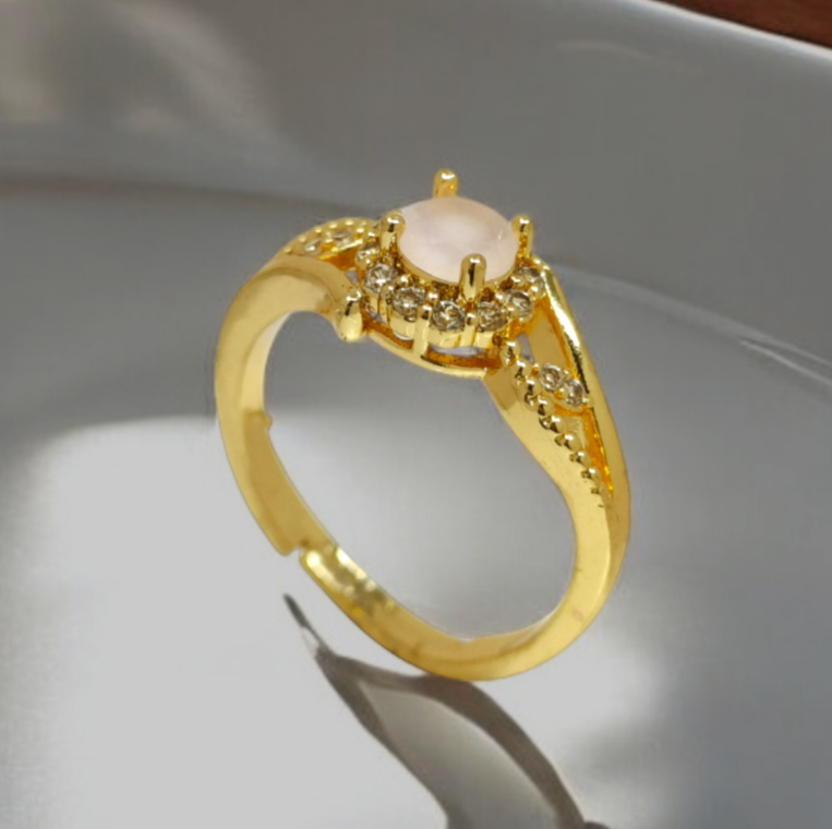 Astria Jewellery Gold Tone Ring with Light Pink Gemstone ??Dainty and Classy Jewelry for Her |18K Gold Plated Stainless Steel, Customizable