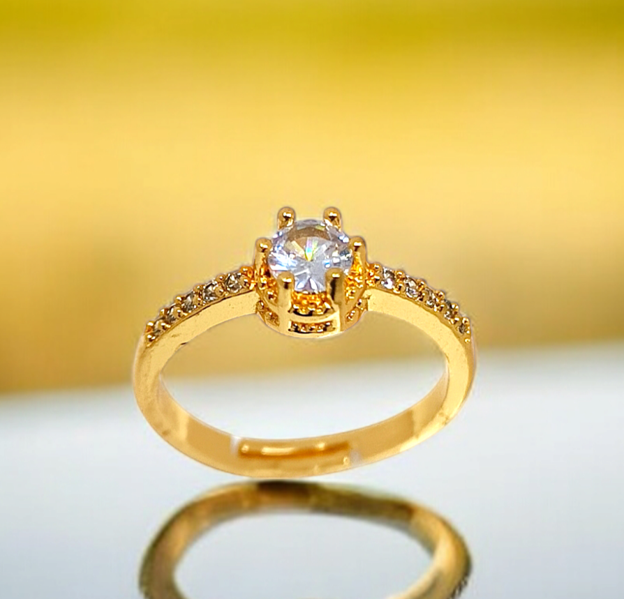 Astria Jewellery White Stone Gold Plated Ring for Women ??Floral Design Engagement & Promise Ring |18K Gold Plated Stainless Steel, Customizable