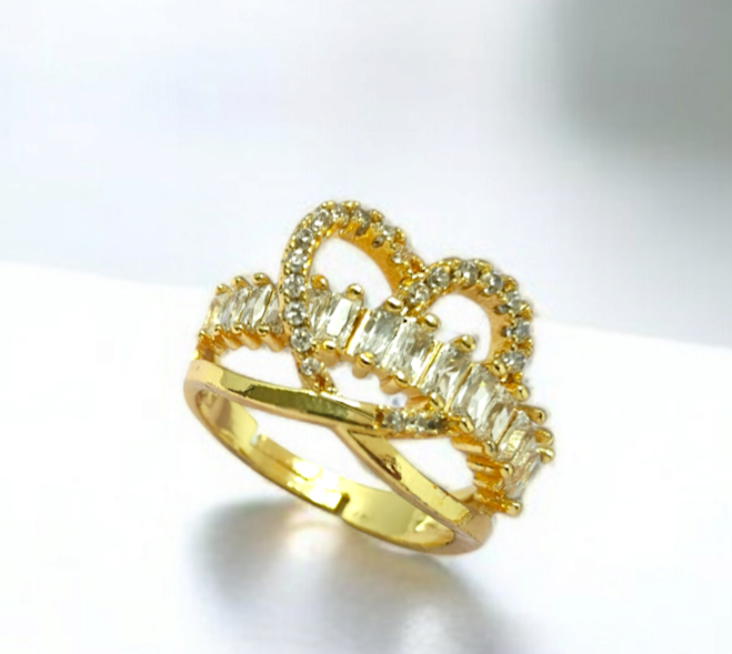 Astria Jewellery Royal Queen Gold ??Heart Shape Ring with Sparkling White CZ Stones |18K Gold Plated Stainless Steel, Customizable