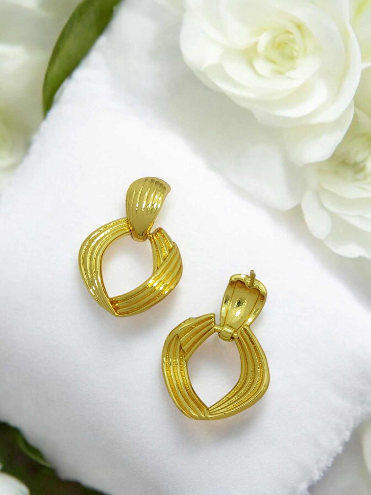 astria-jewellery-gold-plated-ribbed-hoop-drop-earrings-for-women-textured-geometric-design-elegant-statement-daily-wear-party-jewellery