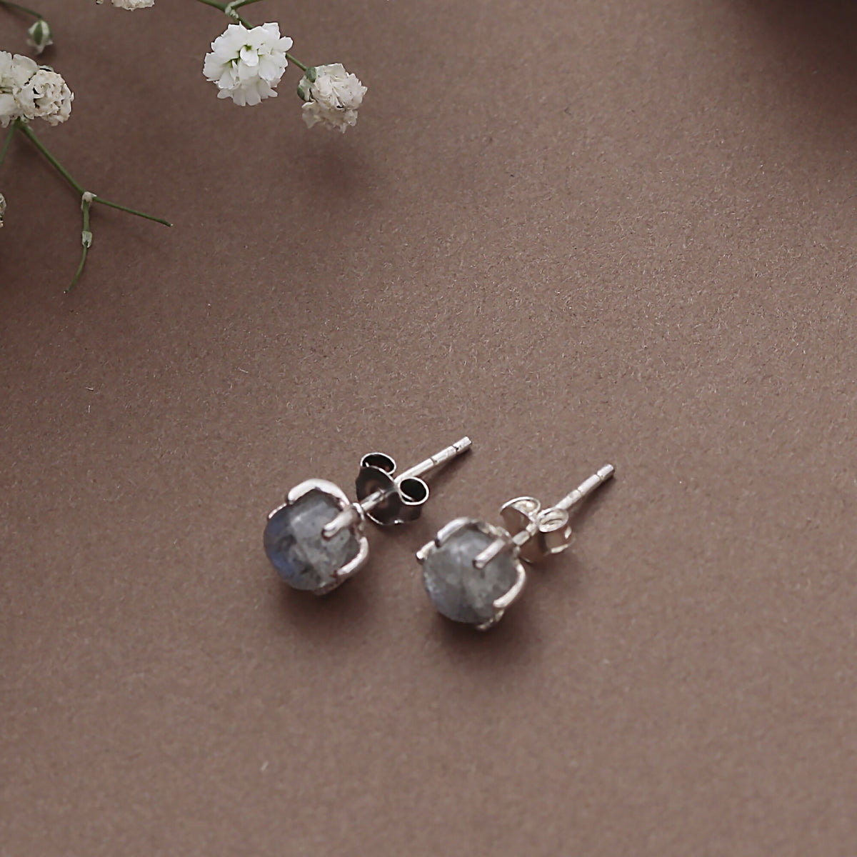 925 Sterling Silver Labradorite Eartops for Women | Natural Blue Gemstone Stud Earrings | Minimalist Silver Jewelry Gift