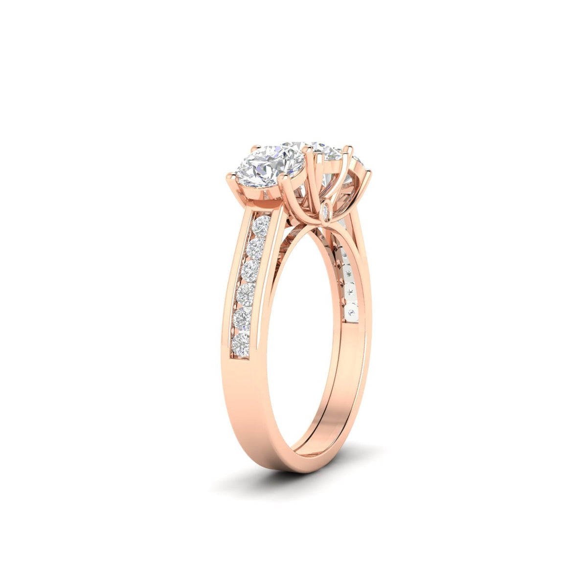 2Ct Round Cut Moissanite Three Stone Engagement Ring 14K Yellow Gold Plated